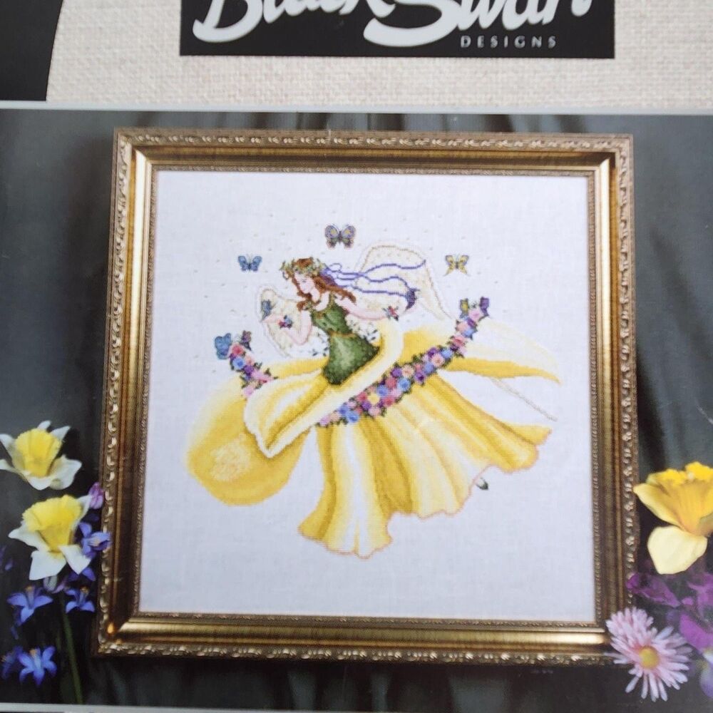 Black Swan DAFFODIL Cross Stitch Pattern Retired Fairy Flower Angel VTG Weaver